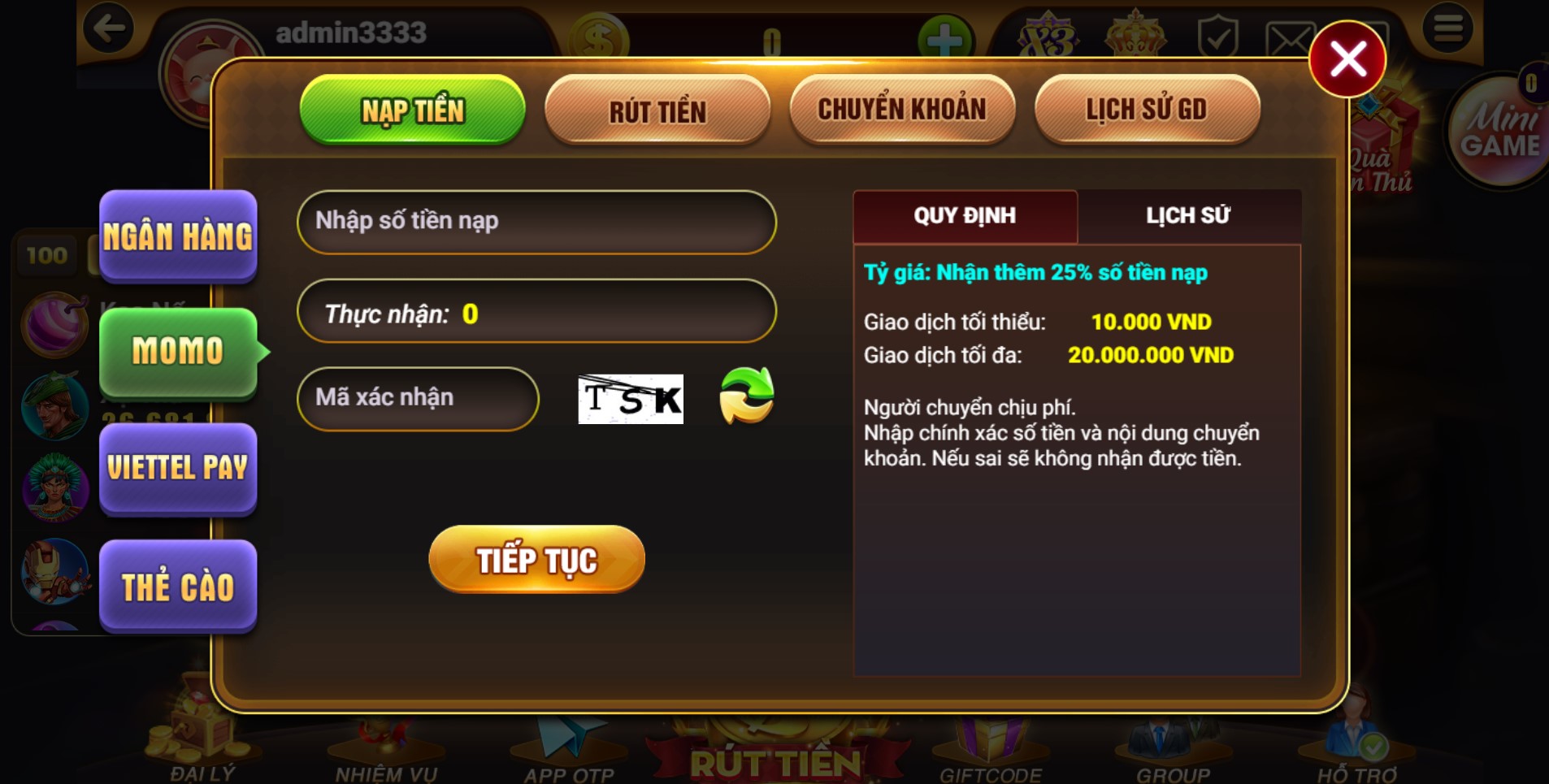 Nạp tiền điện tử tại Hit Club